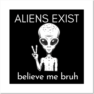 aliens exist trust me bruh white version Posters and Art